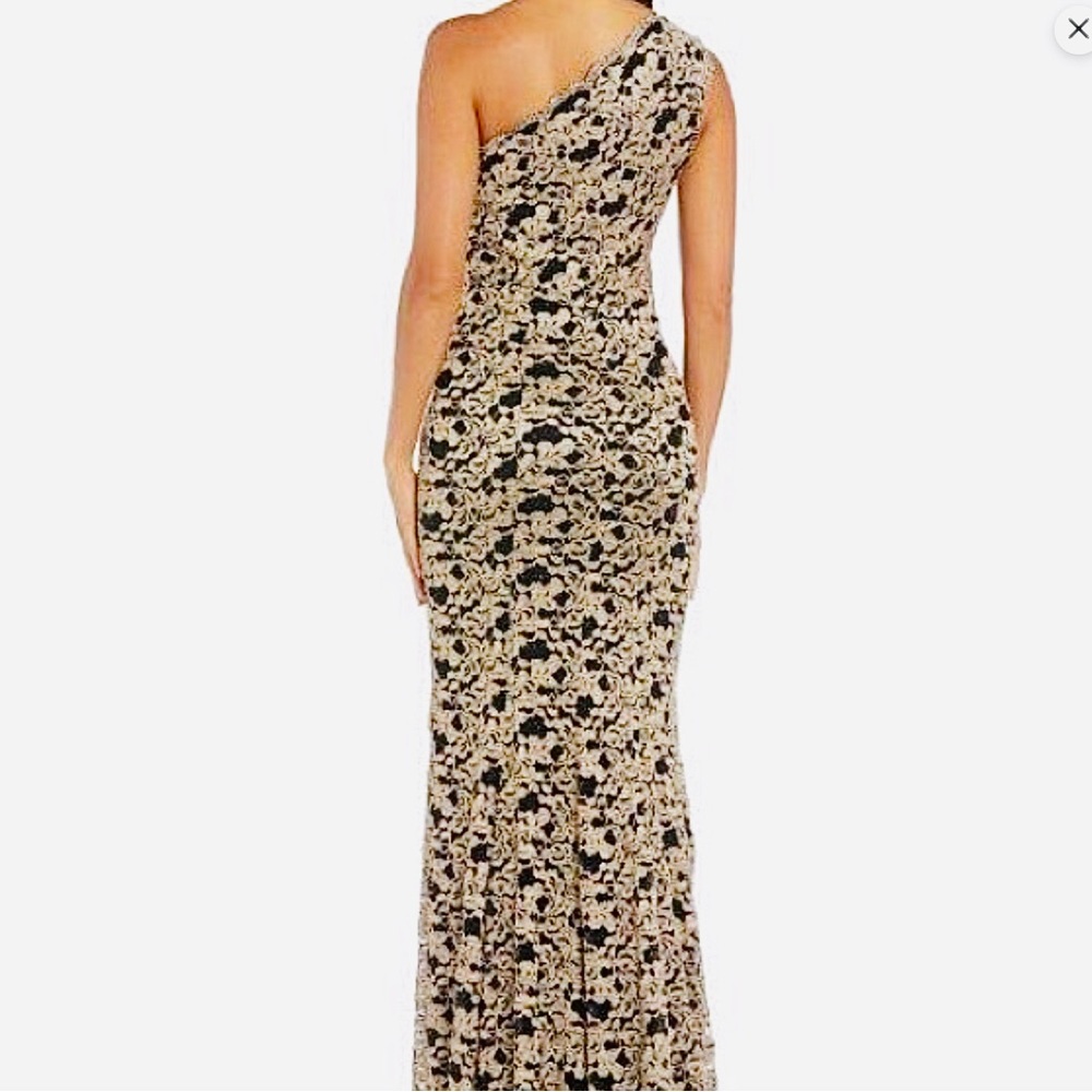 One-Shoulder Lace Formal Dress Gold and Black - Picture 2 of 3